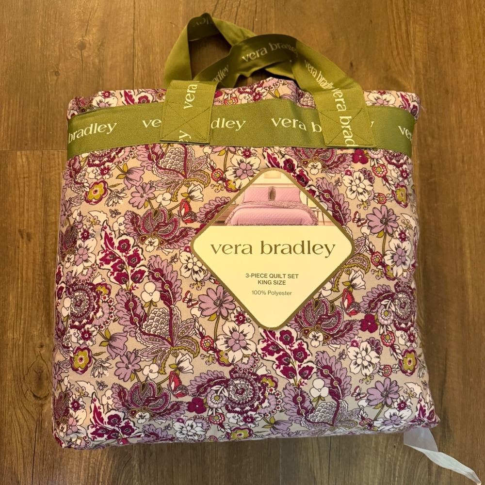 Vera Bradley Quilt Set King Lavender Plum Floral 3-Piece Reversible Bedding